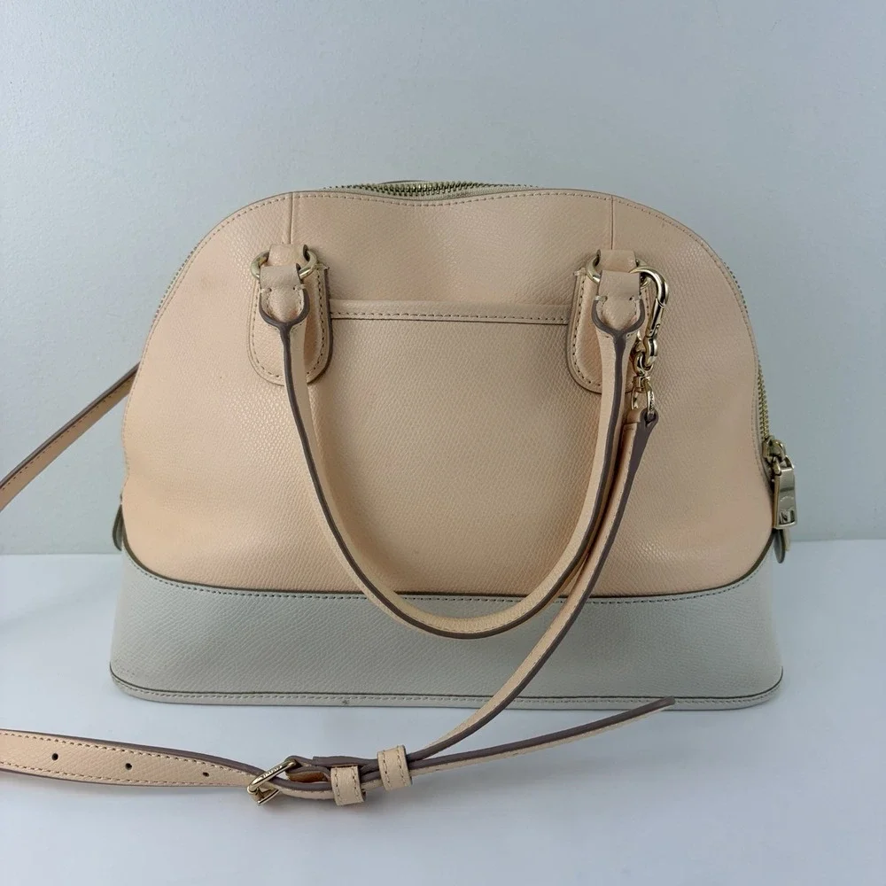 Coach‎ Colorblock Pebbled Leather Dome Satchel Crossbody Peach Ivory